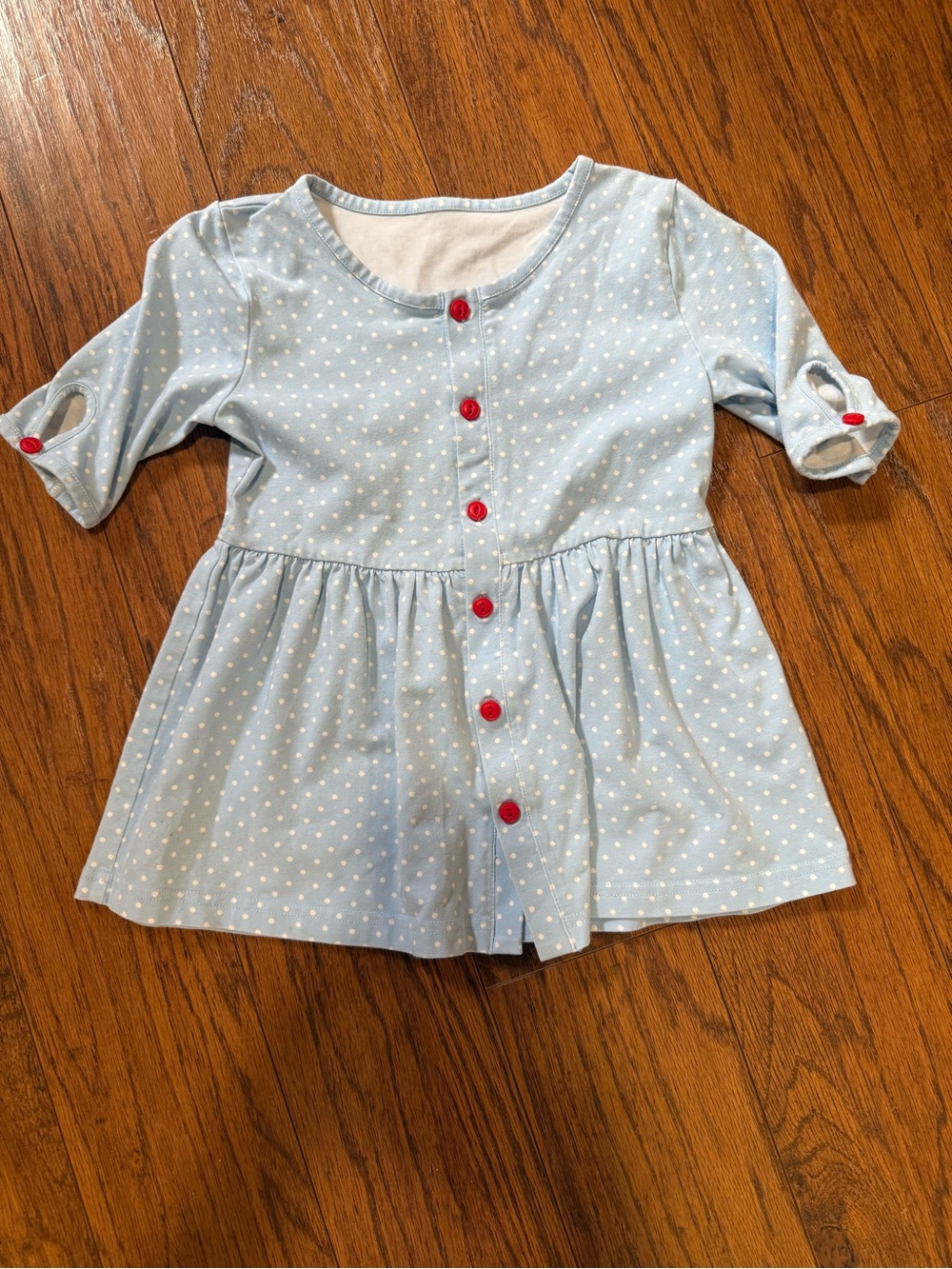 Serendipity Girls Sz. 5/6 Light Blue Polka Dot Button-Front Top with Red Accents